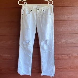 Rag & Bone Jeans Aged with Holes Raw Hem Crop White Distressed Jeans Sz 24 NWOT